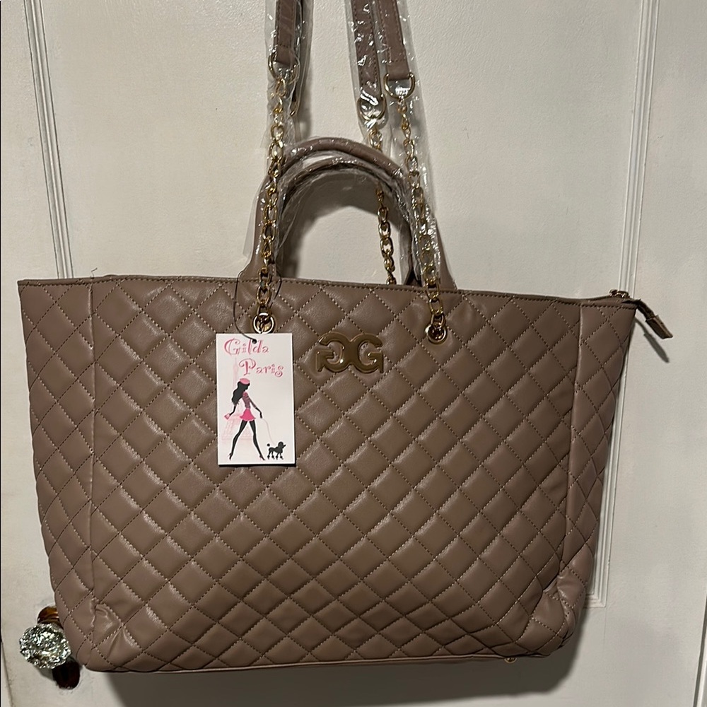 Luxurious Tan Quilted Tote Bag /Crossbody with Sturdy Handles
